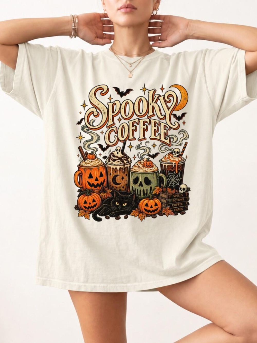 Spooky Coffee Kids Costume Tee - Off White Halloween Graphic